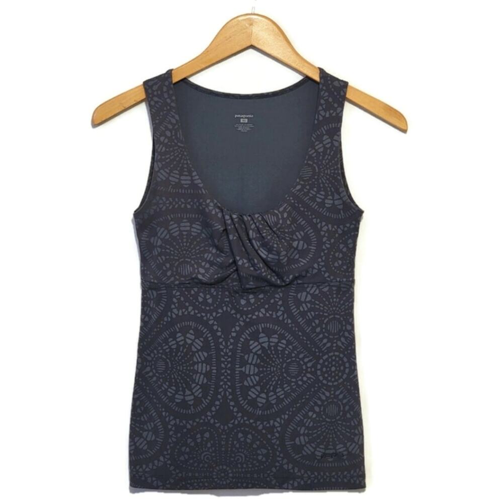 Patagonia Gray Floral Scoop Neck Sleeveless Activewear Tank Top XS